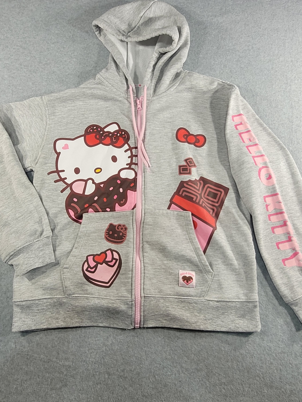 Hello Kitty Light Gray & Pink Zip-Up Hoodie